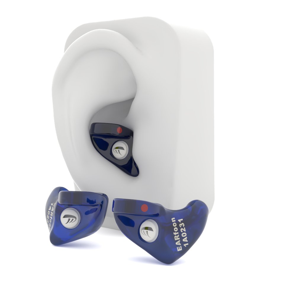Angepasster Gehörschutz | Otoplastik | Modell BlueFit-X, Bauform Semiconcha | Langzeit-Tragekomfort und beste Qualität | EARfoon Deutschland GmbH